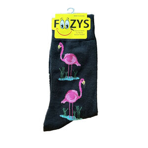 Foozys Black Pink Flamingo Pattern Crew Socks Mens One Size New